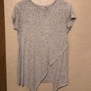 Grey shirt with holes and front slit